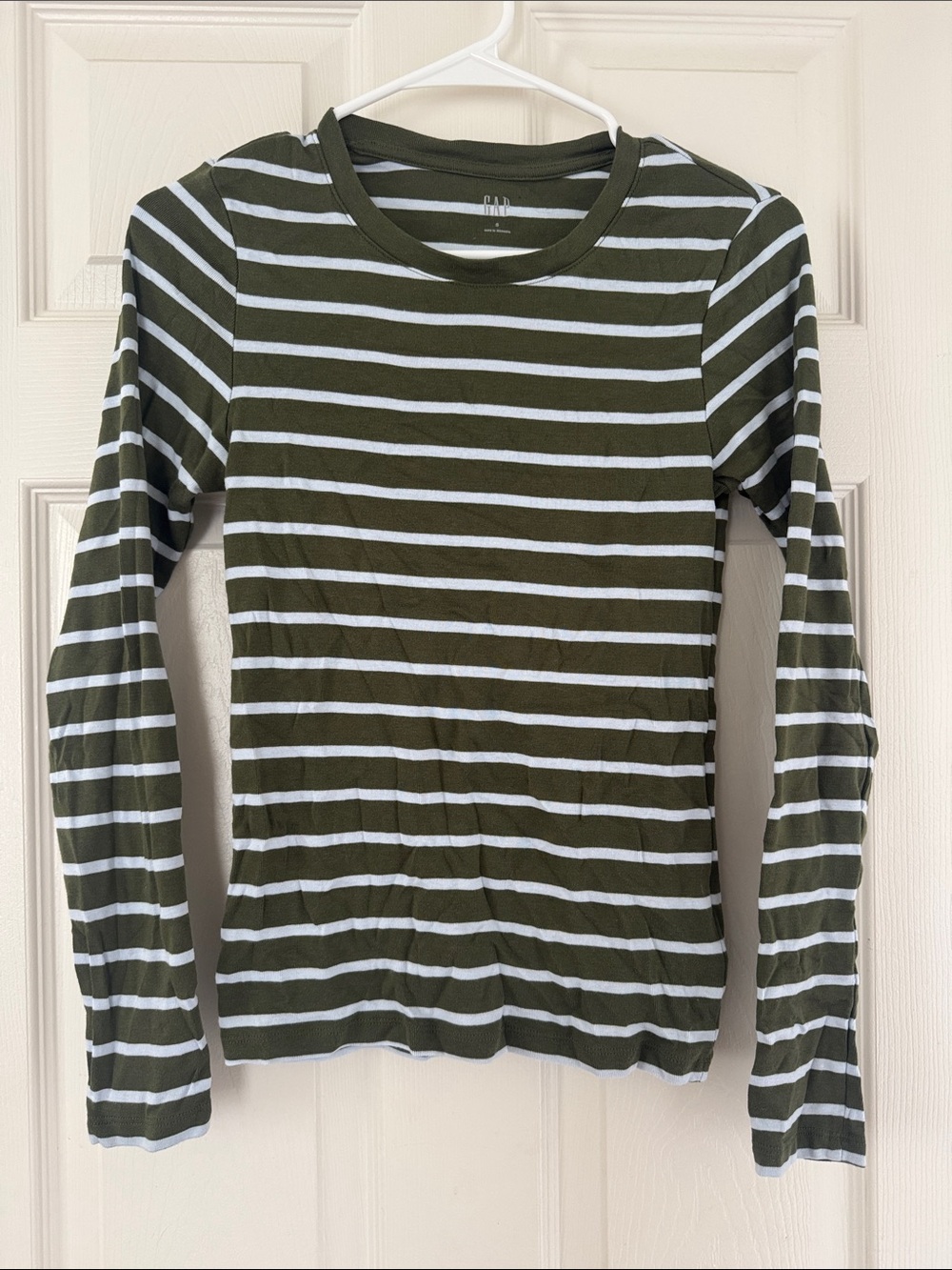 GAP Olive Green and White Striped Long-Sleeve Tee
